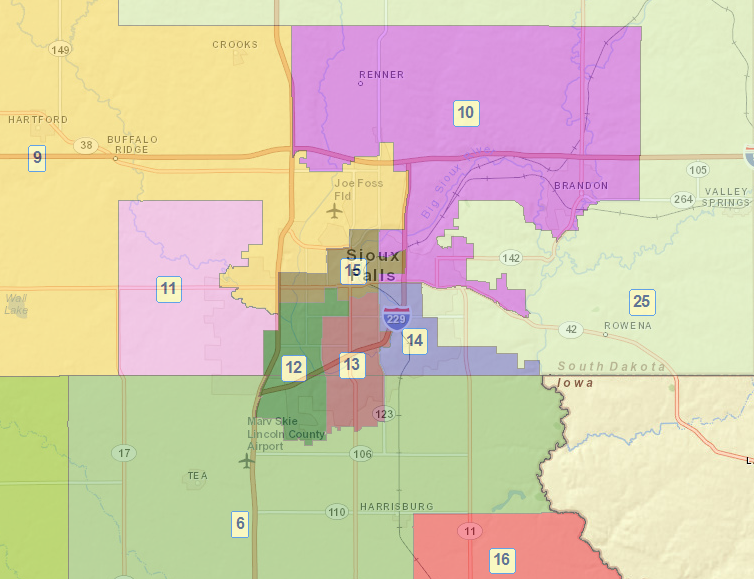 Legislative districts around Sioux Falls