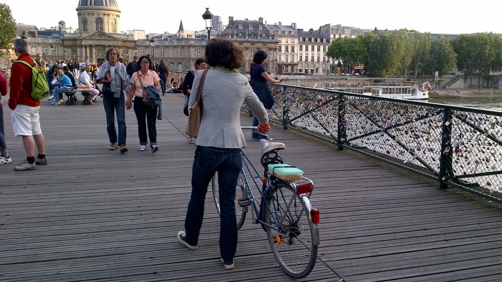 Cyclist on Pont des Arts, Paris, July 21, 2012 