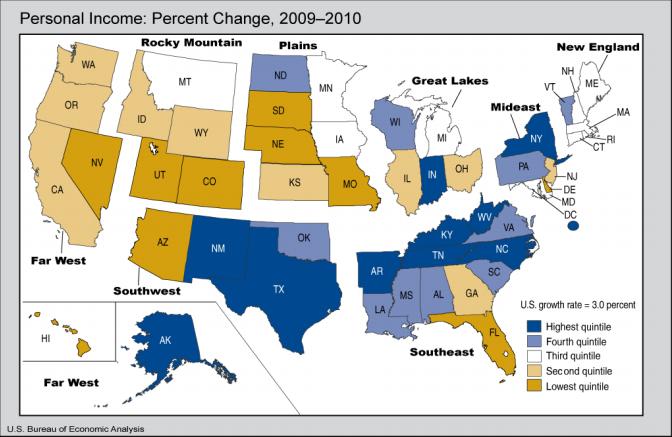State Personal Income Growth Quintiles 2009-2010 | Bureau of Economic Analysis