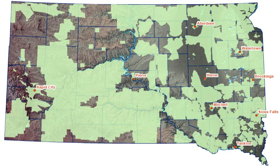 DSL availability in South Dakota, as of April 2011