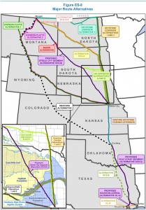 Keystone XL tar sands pipeline: Major alternative routes proposed and rejected in State Dept. Final Environmental Impact Statement, 2011.08.26, p. ES-13