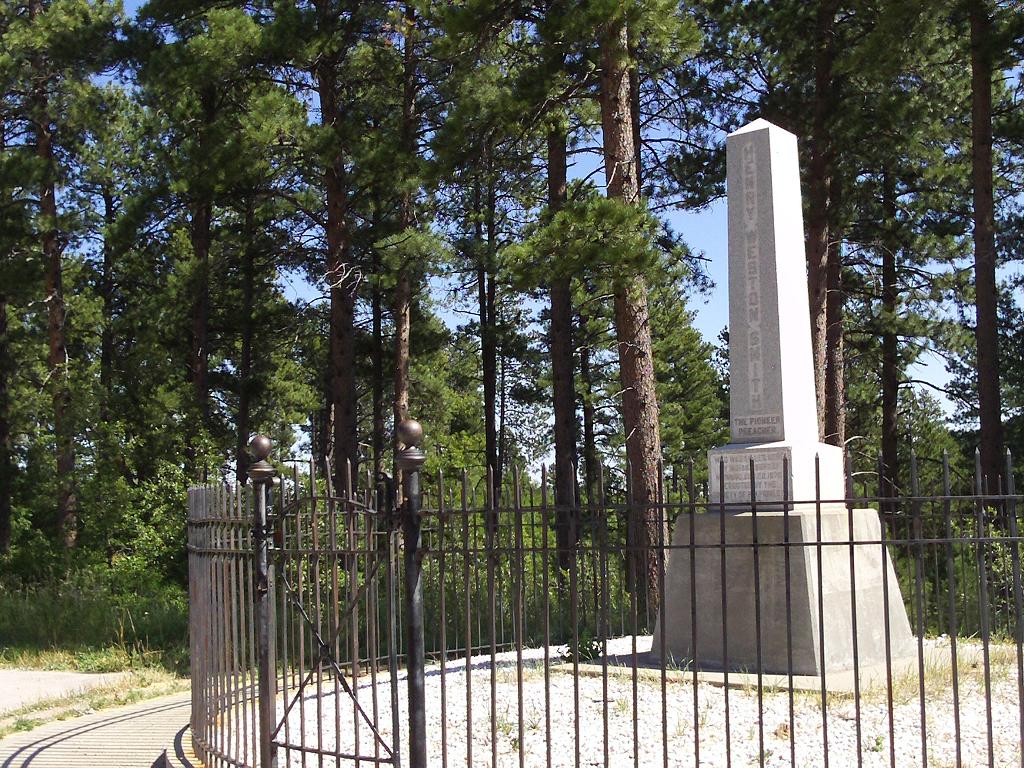 Original monument to Preacher Henry Weston Smith, erected 1914, on U.S. Hwy. 85, north of Deadwood, Black Hills, South Dakota, 2011.09.11