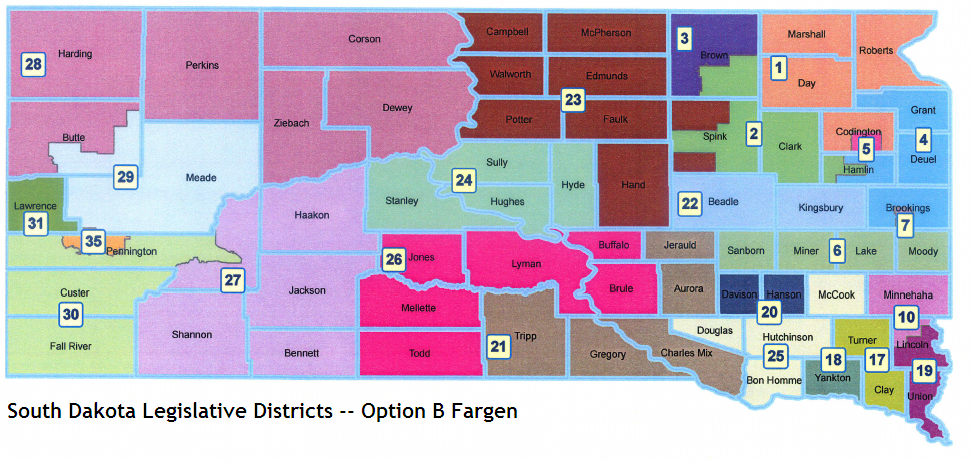 South Dakota Legislature proposed districts, "Option B" from Rep. Mitch Fargen, September 2011