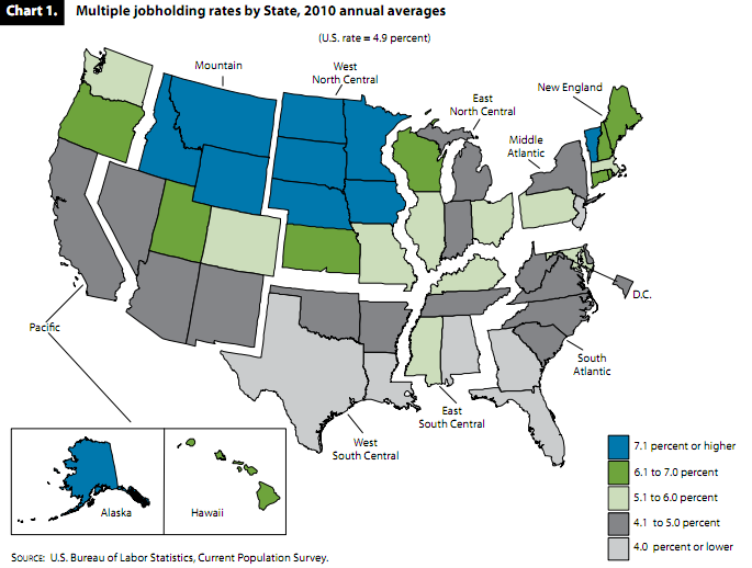 Multiple Job-Holding Rates, 2010, Bureau of Labor Statistics