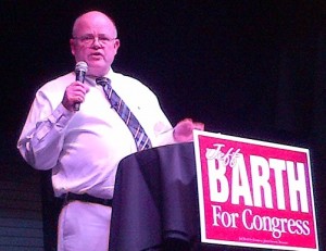 Jeff Barth speaks at Easyriders Saloon, Sturgis, South Dakota, Feb. 10, 2012