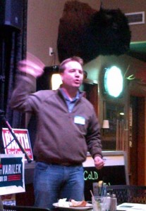 Ben Nesselhuf, South Dakota Democratic Party chair, speaks at Meade County Dems fundraiser, Sturgis, South Dakota, February 10, 2012