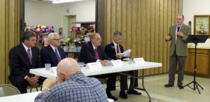 District 31 House candidates at Lawrence County GOP Forum, April 30, 2012. From left to right: John Teupel, Gary Coe, Tim Johns, and Fred Romkema. At far right: moderator Jerry Apa.