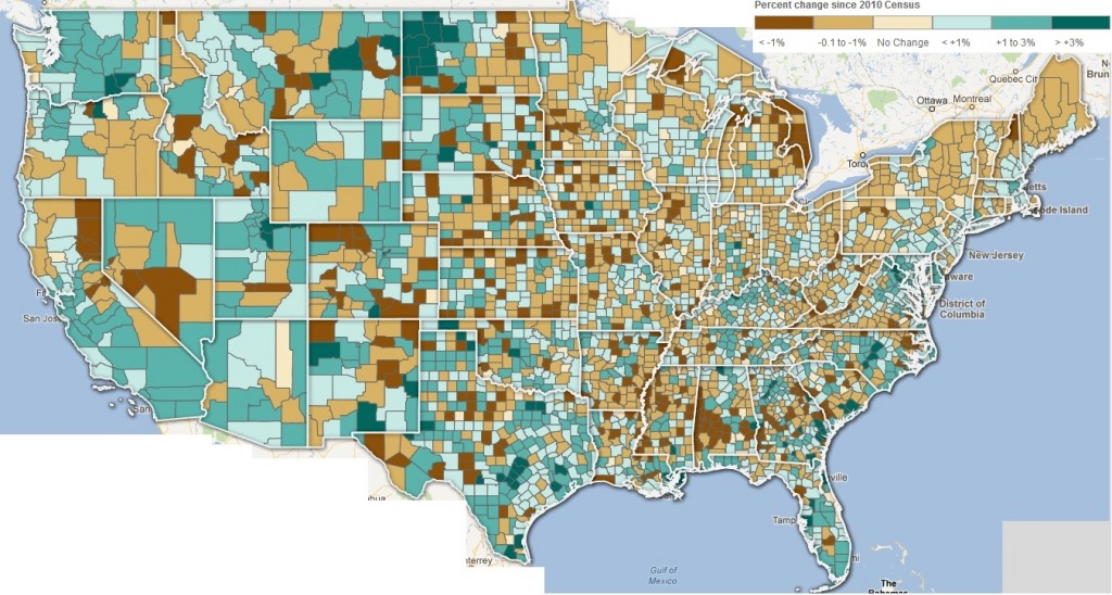 2011 Census estimates of county population growth, U.S. lower 48
