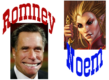 Mitt Romney and Kristi Noem fantasy postcard by Bob Newland, Decorum Forum