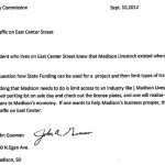 John Goeman letter against East Center St. truck restrictions 2012.09.10
