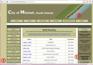 Mitchell City Website errors, screen cap, 2012.10.23