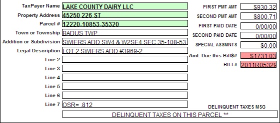 Property tax record, Lake County online database; screen caps taken 2013.04.15 18:00 MDT