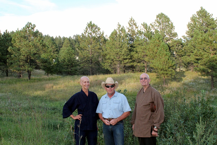 Shodo Spring, Bret Clanton, and Myogen Steve Stucky, on the Compassionate Earth Walk, Harding County, South Dakota, August 27, 2013. (Photo credit: Bret Clanton)