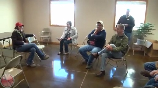 Rep. Kristi Noem meets a handful of constituents and reporters at the AgFirst Co-op Elevator, Aurora, South Dakota, 2013.10.24. Image from KELO video.