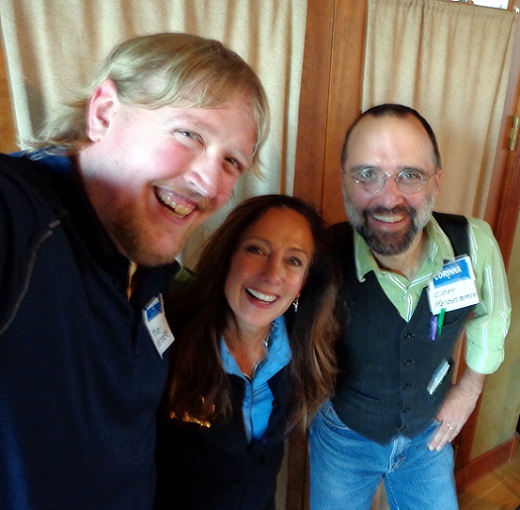 Democratic Congressional candidate Corinna Robinson (center) plots revolution with Madville Times writers Toby Uecker (left) and Cory Allen Heidelberger, Brookings, SD, Friday, April 25, 2014
