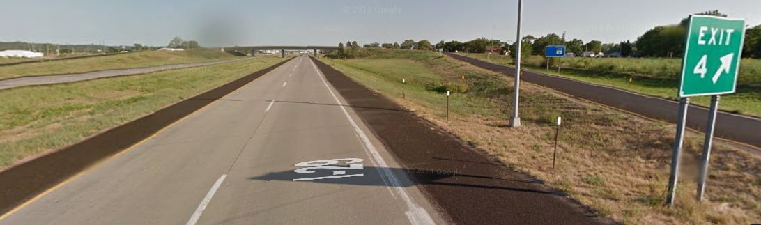 View of I-29 Exit 4 from north. From Google Maps.
