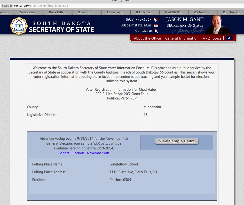 Chad Haber, registered Republican; screen cap from SOS website, 2014.08.08 19:00 CDT
