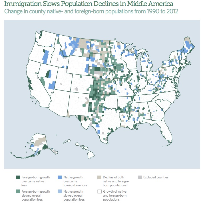 "Immigration Slows Population Declines in Middle America"—Source: Pew Charitable Trusts, "Changing Patterns in U.S. Immigration and Population," 2014.12.18