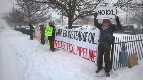 Dakota Rural Action protests Keystone XL pipeline in Sioux Falls, South Dakota, 2015.01.05. (Photo from DRA)